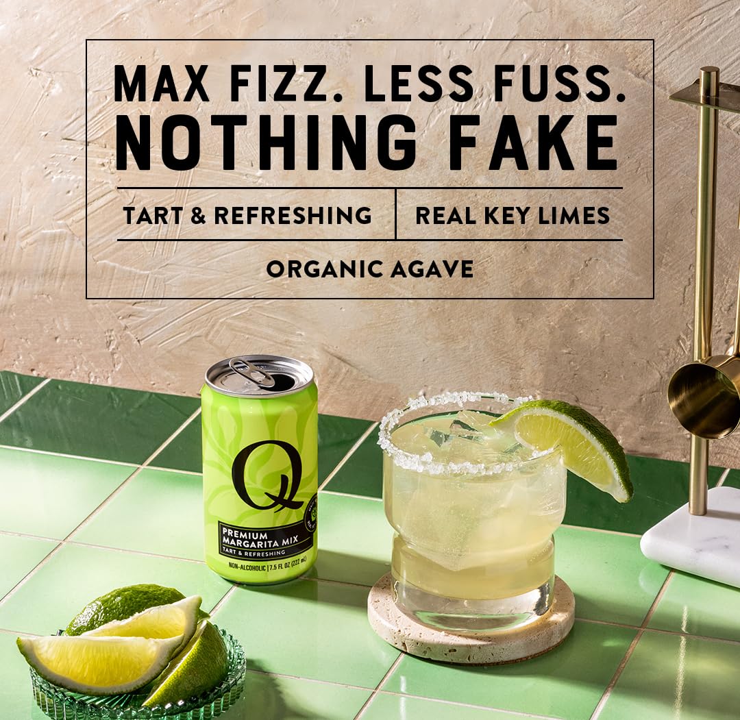 Q MARGARITA MIX with Real Key Limes & Organic Agave - Ideal for Cocktails & Mocktails - Real Ingredients & Perfectly Balanced | 80 Calories per Serving | 7.5 Fl Oz Cans (Pack of 24)