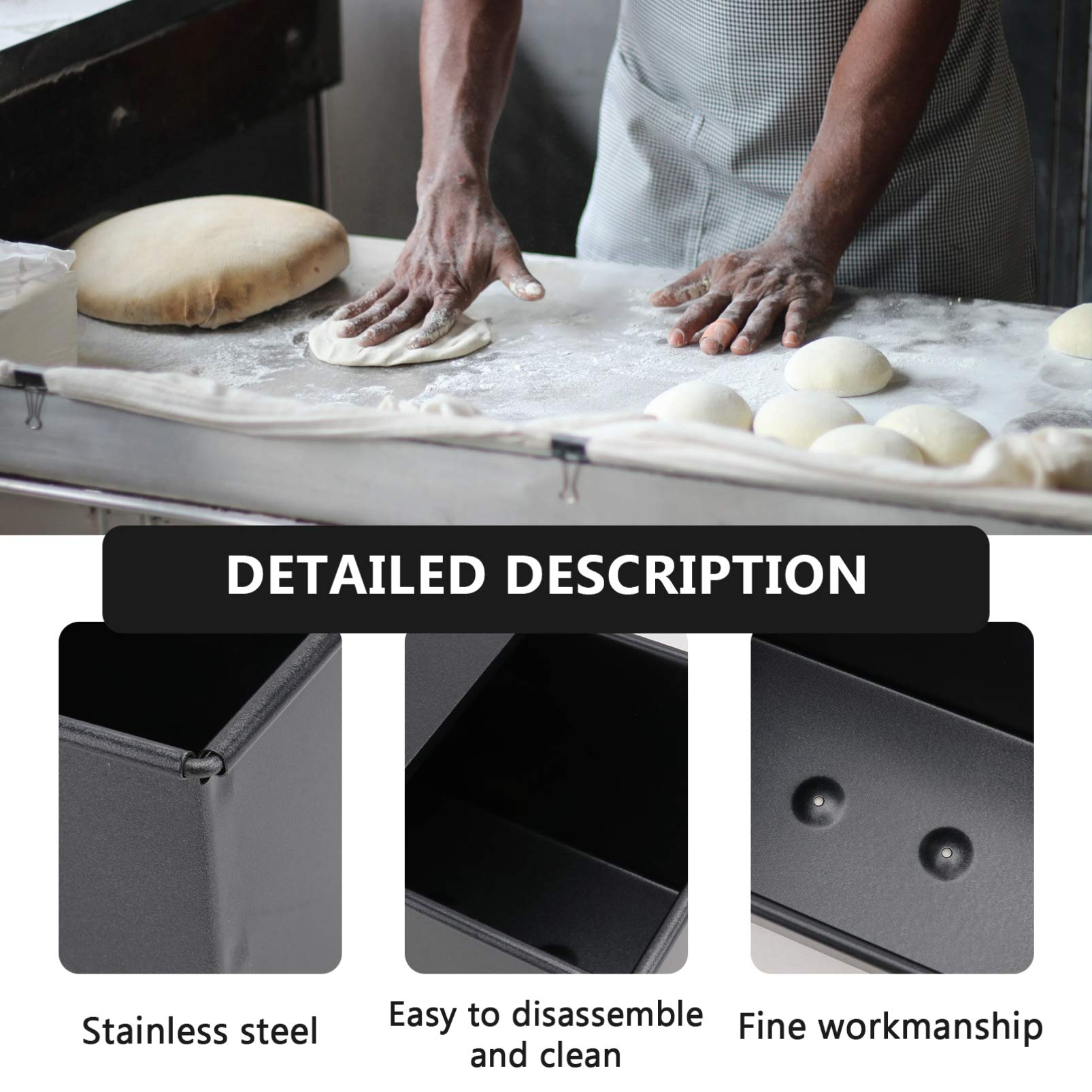 YARNOW Brotbackform Mit Deckel Antihaftbeschichtet Kastenform Toastbrot Backform Rechteckig Schwarz 33X12,3X11Cm Für 750G Brot Backen Zuhause
