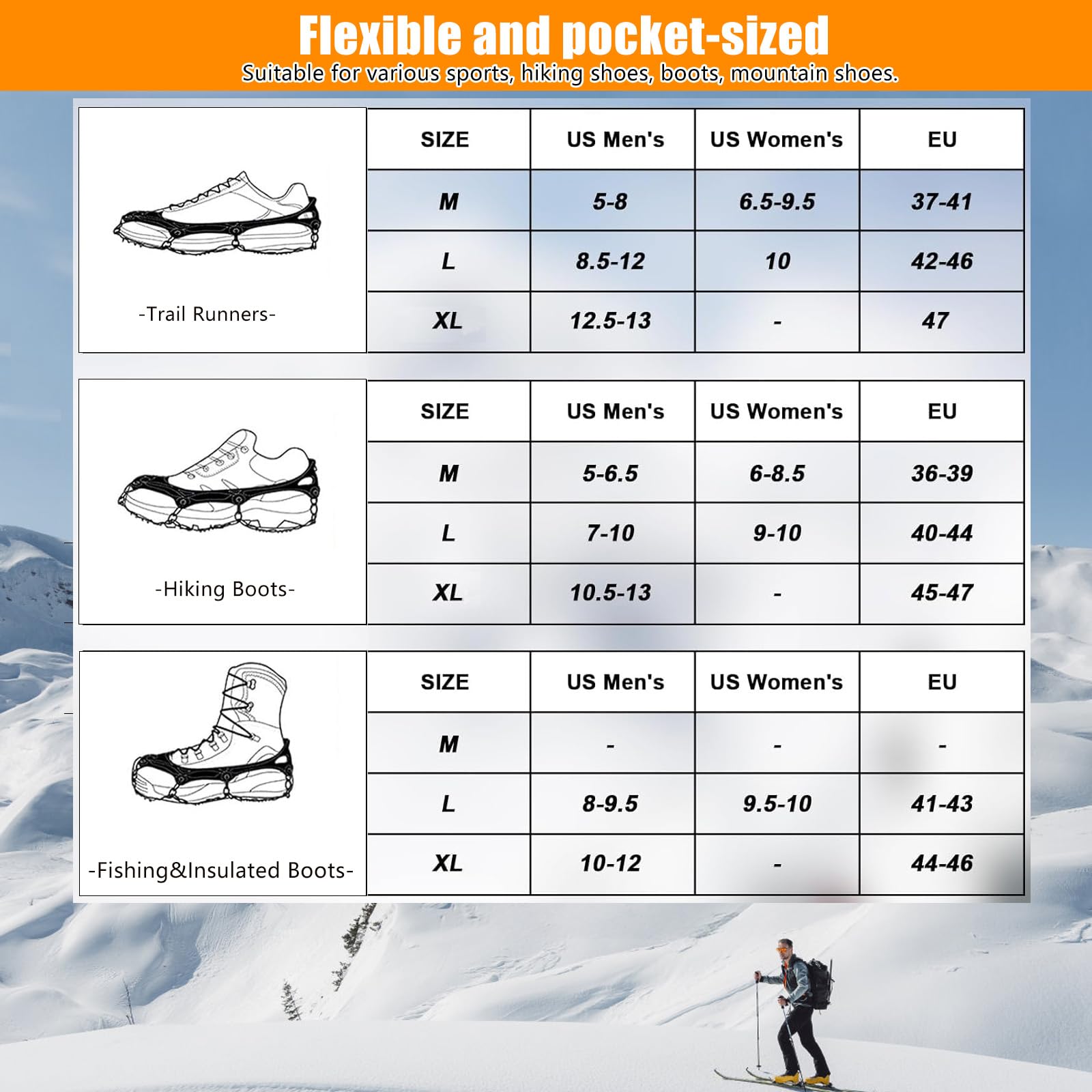 Grödel Crampons pour Chaussures de randonnée, Acier Inoxydable épaisses, Antidérapants Homme