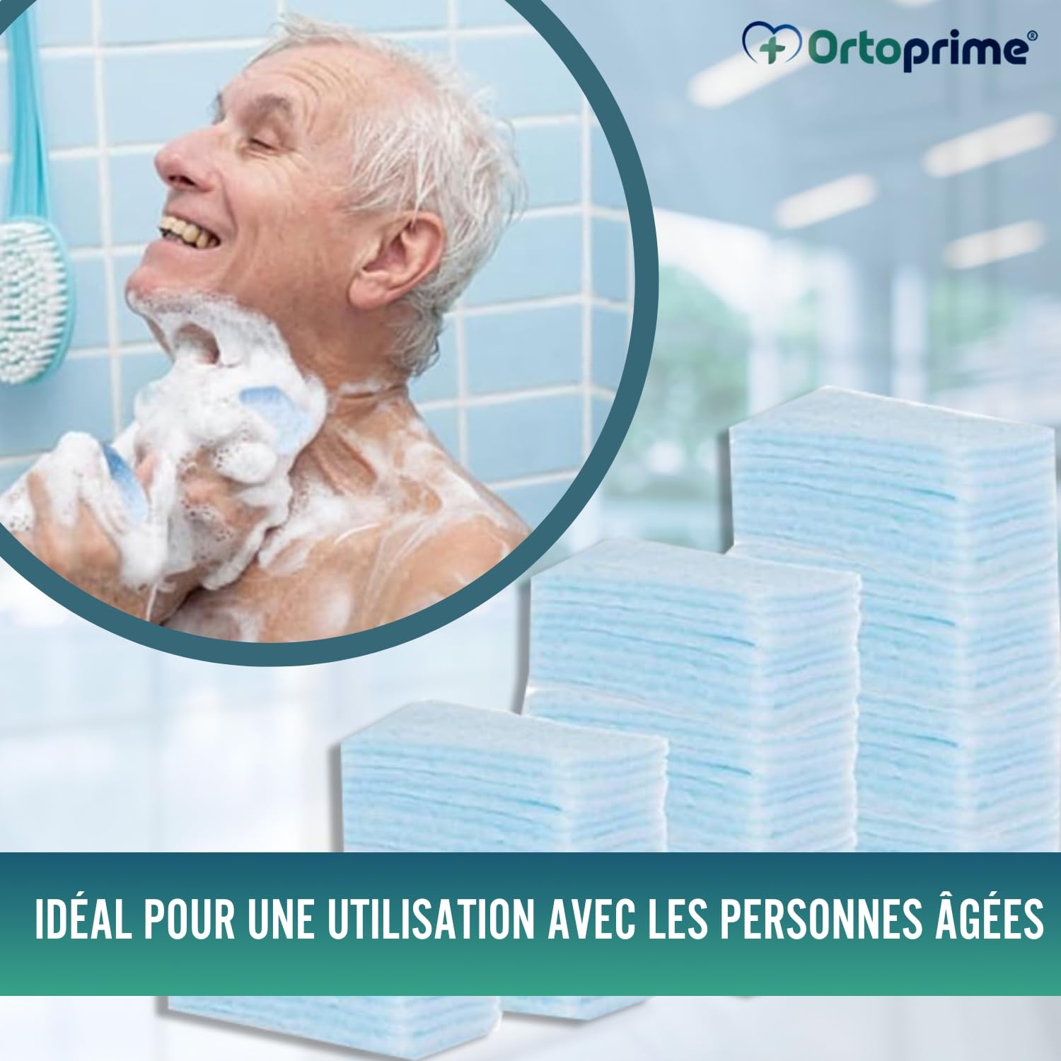 OrtoPrime 120 Éponges Savonneuses Jetables pour bébés, enfants et adultes -Gants de Toilette Jetables à Usage Unique -Gant toilette jetable pour Peau Sensible- Pack de 5 x 24 Éponges avec Savon.