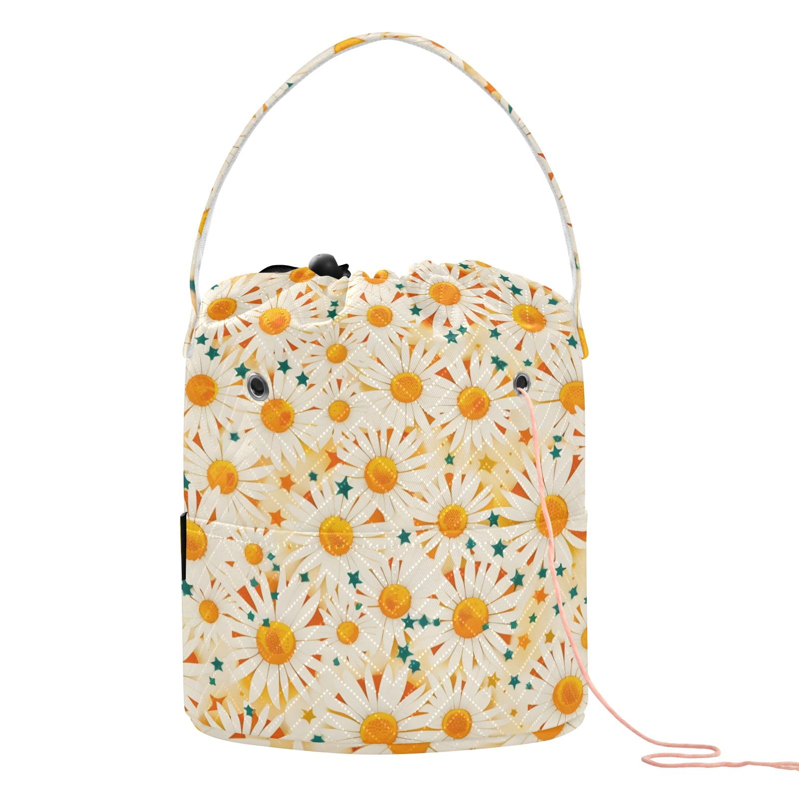 Yarn Storage Bag Small Crochet Bag Knitting Bag Organizer Summer Daisy Flower Yarn Bags for Crocheting Basket
