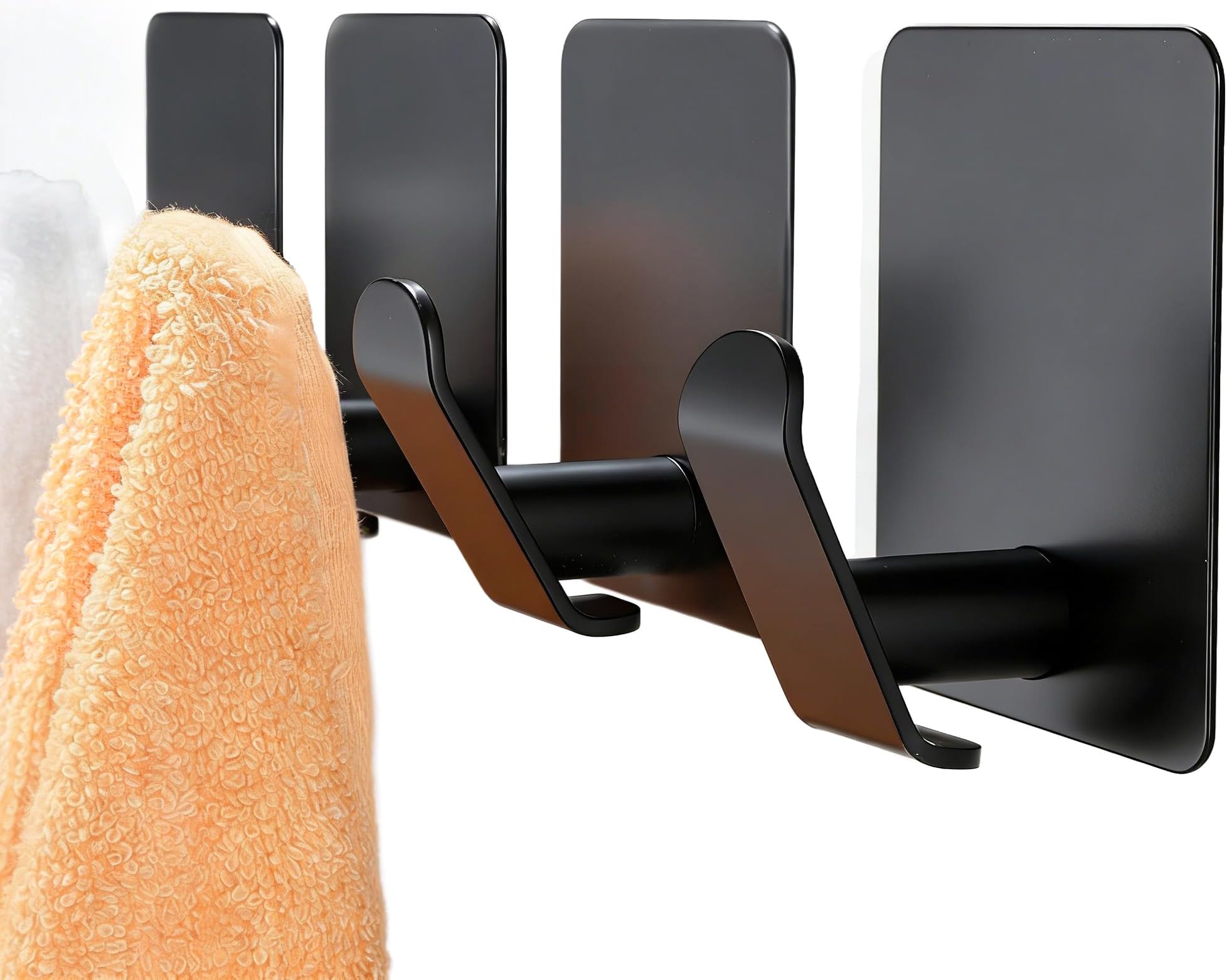 YIGII Adhesive Towel Hooks, 4 Pack Stainless Steel Bathroom Hooks Heavy Duty, Towel Hanger for Coat, Robe, Hats, No Damage Wall Hook, Black