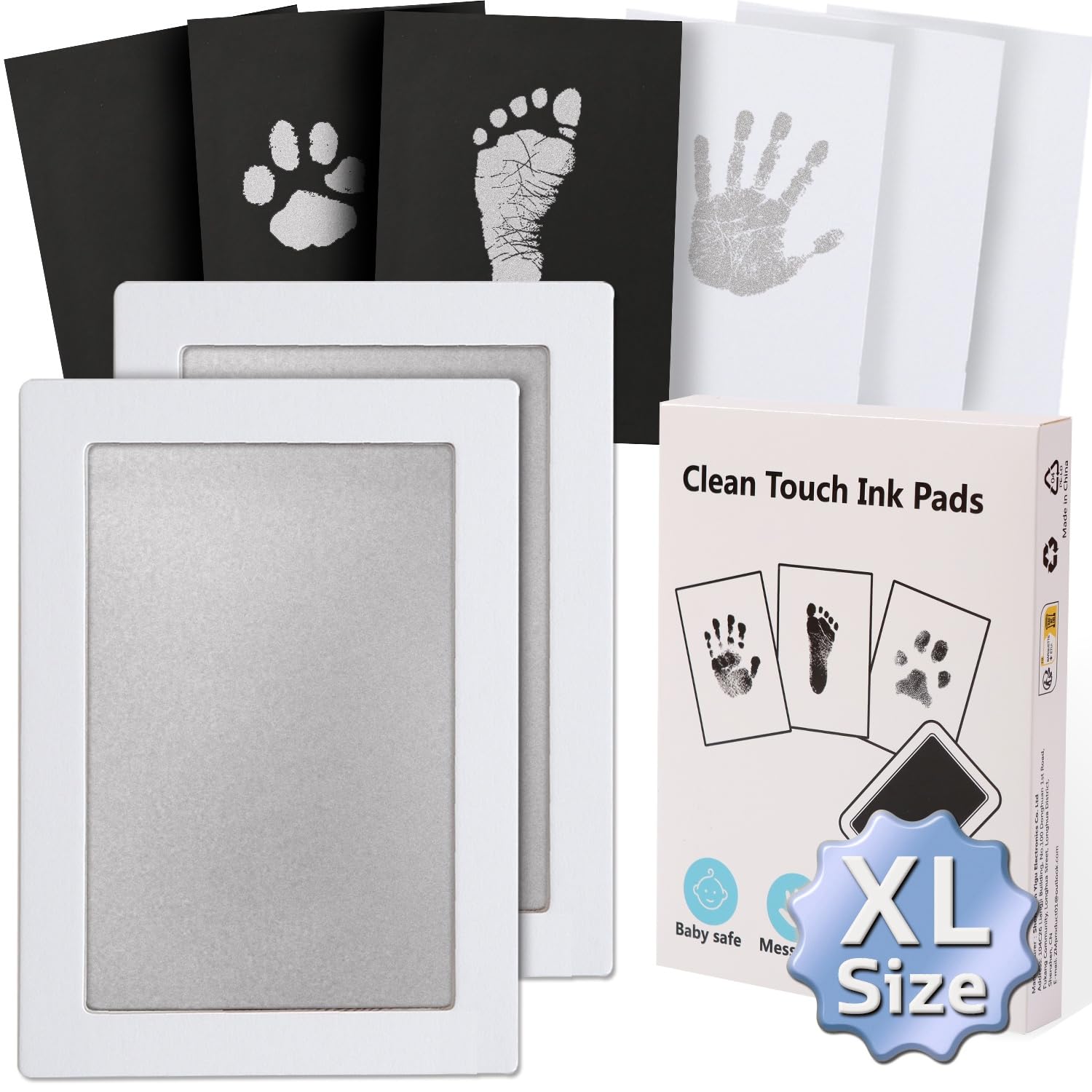 Zemiu XL Impronta Mani e Piedi Neonati Inchiostro, Kit Impronte Neonato 2Pcs Impronte di Mani e Piedi Cuscinetto del Timbro SenzaTocco non Tossici Sicuri,Kit Impronta Cane/Gatto-Argento