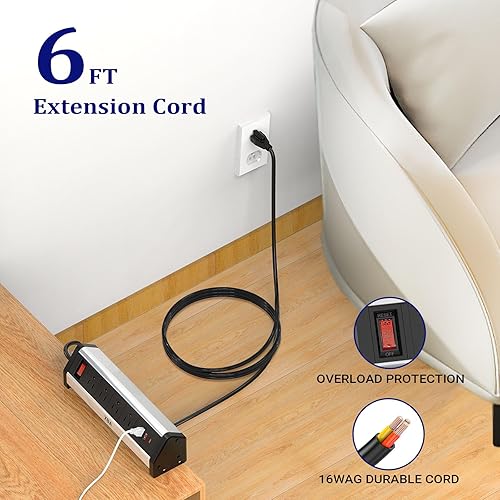 Miniatura 6 de Regleta de alimentación con abrazadera de escritorio con PD 20W USB-C, estación de carga de escritorio con 4 tomas amplias, 3 puertos USB para borde