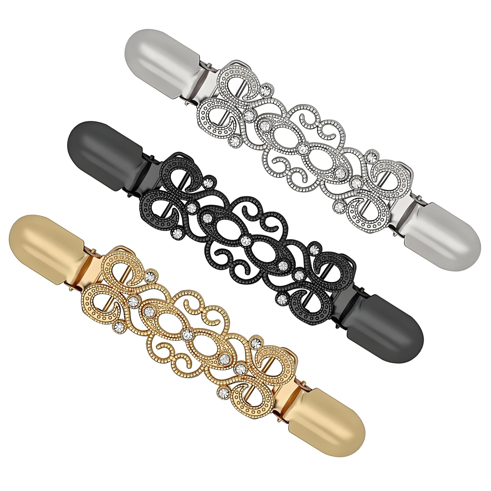Nocecfi Women's Gold / Silver / Black 3 Pcs Cinch Clip, Vintage Waist Cincher Clip, Silver Cardigan Clips, Adjustable Cincher Dress Shawl Sweater Back For Clothing Fashion Retro Decor Brooch