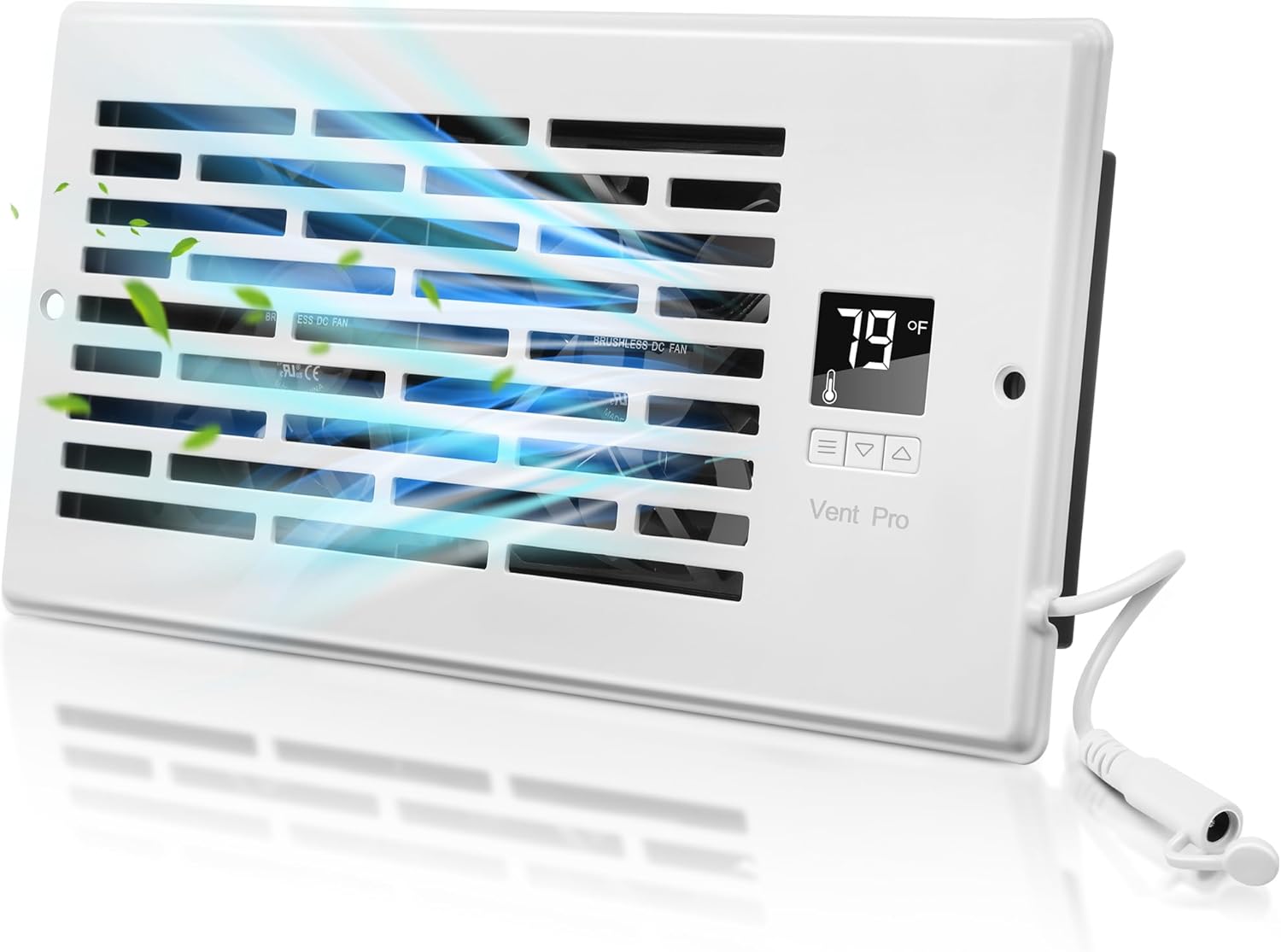 Saillong 1 Set Smart Quiet Register Booster Fan with Intelligent Thermostat Control, Fits 4'' x 10'' Register Holes, Cooling Heating Smart Register AC Vent White, 160 CFM