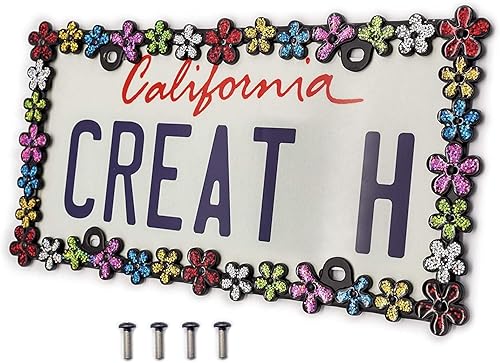 creathome Marco para placa de circulación con diseño de margaritas Brillante y 3D Aleación de zinc puro Soporte para placa perfecto de metal