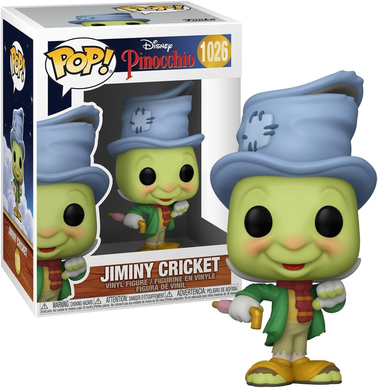 POP Disney: Pinocchio - Jiminy Cricket Funko Vinyl Figure (Bundled with Compatible Box Protector Case), Multicolored, 3.75 inches