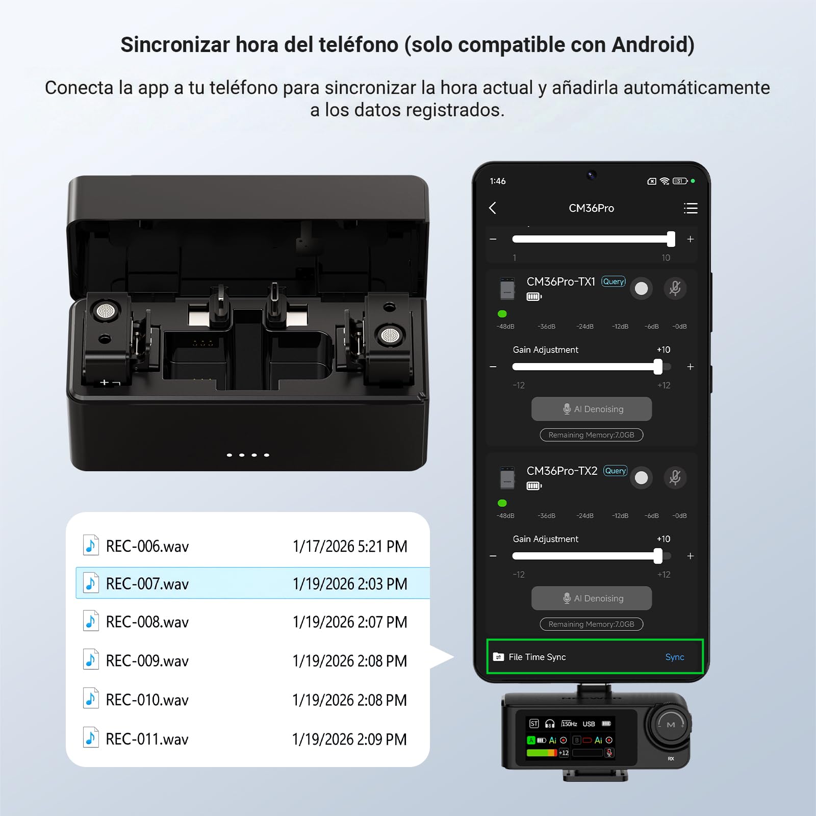 NEEWER CM36 Pro Micrófono Inalámbrico, AI Cancelación Ruido, 48KHz/32bits Float, 8GB Almacenamiento, 85dB SNR, 54h Batería con Estuche Carga, 328ft Range, Lav Mic para iPhone Android Vlog Camera PC