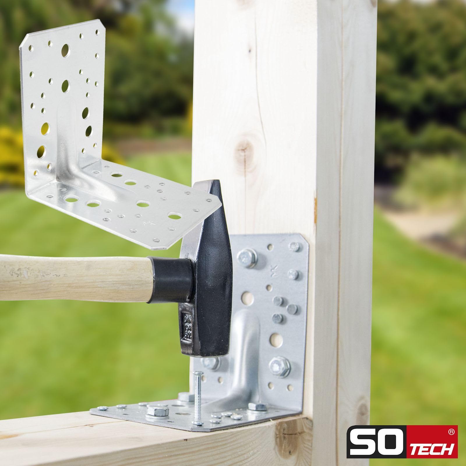 SOTECH 20er Set Bauwinkel Winkelverbinder 130 × 130 × 100 mm mit Sicke (Verstärkung) 90° Materialstärke 2,5 mm Schwerlastwinkel aus feuerverzinkter Stahl Eckwinkel Stahlwinkel Metallwinkel Winkel