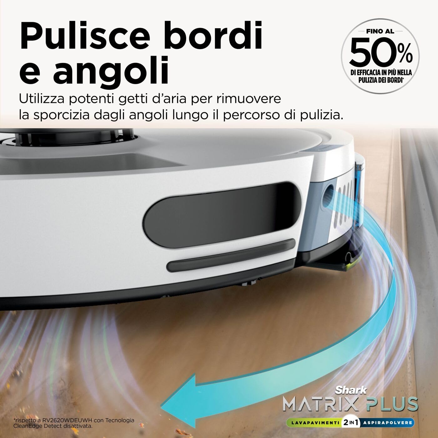 Shark Matrix Plus 2 in 1 Aspirapolvere Robot Lavapavimenti, Mappatura LiDAR e Edge Cleaning, Tappeti, Pavimenti e Animali Domestici, Antiallergeni, Ricarica Automatica, Wi-Fi e App con Alexa, Bianco