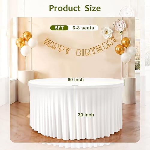 Miniatura 3 de Paquete de 2 manteles redondos de elastano de 60 pulgadas, lavables y elásticas, con borde elástico con falda, sin arrugas, para bodas, banquetes,