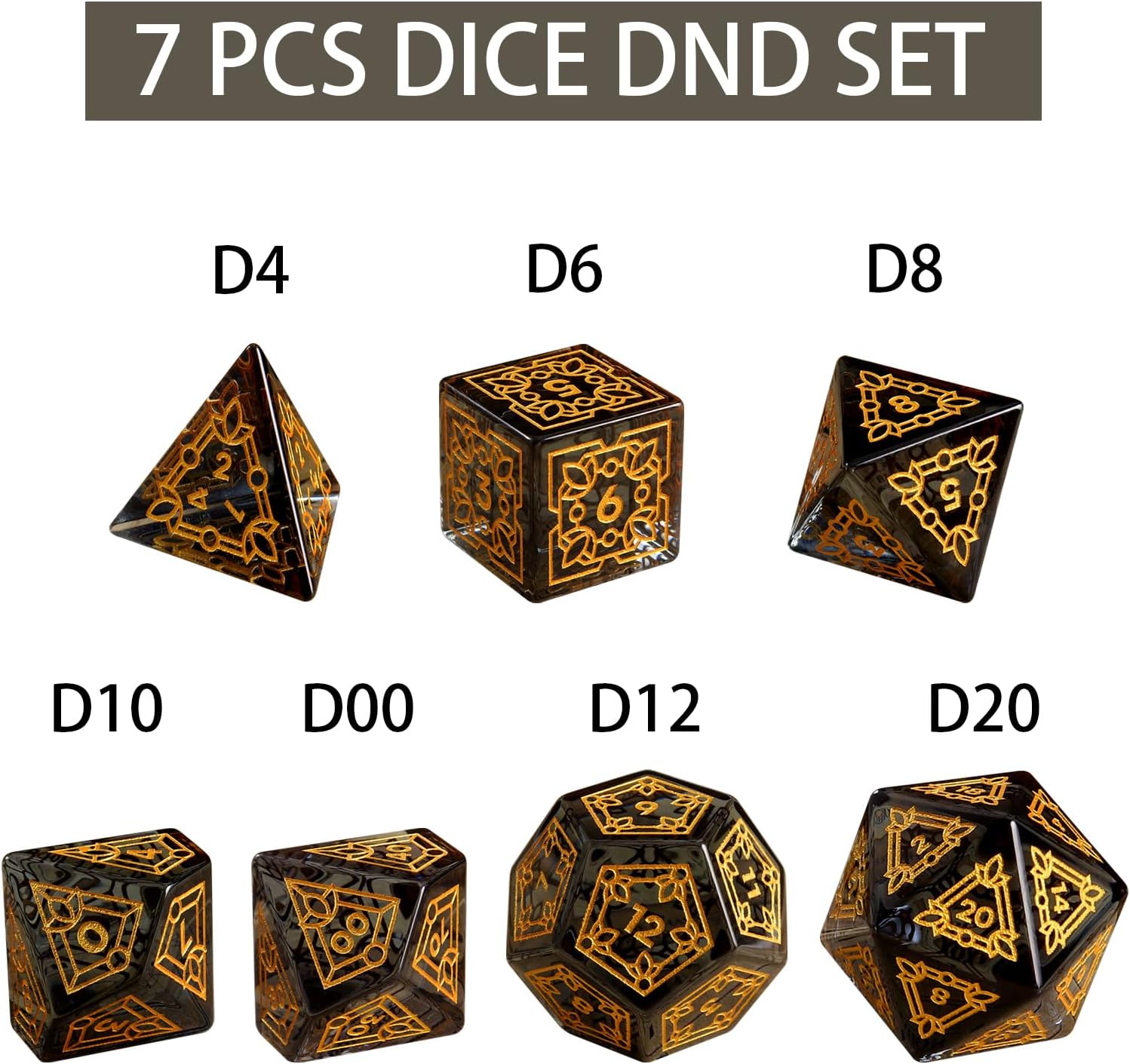 LUCKY-M Ivy Dice DND Set, Polyhedral Dice D&D for Dungeons and Dragons, Black Dice with Case for RPG MTG Tabletop Games Men & Women Gift(PII-Black)