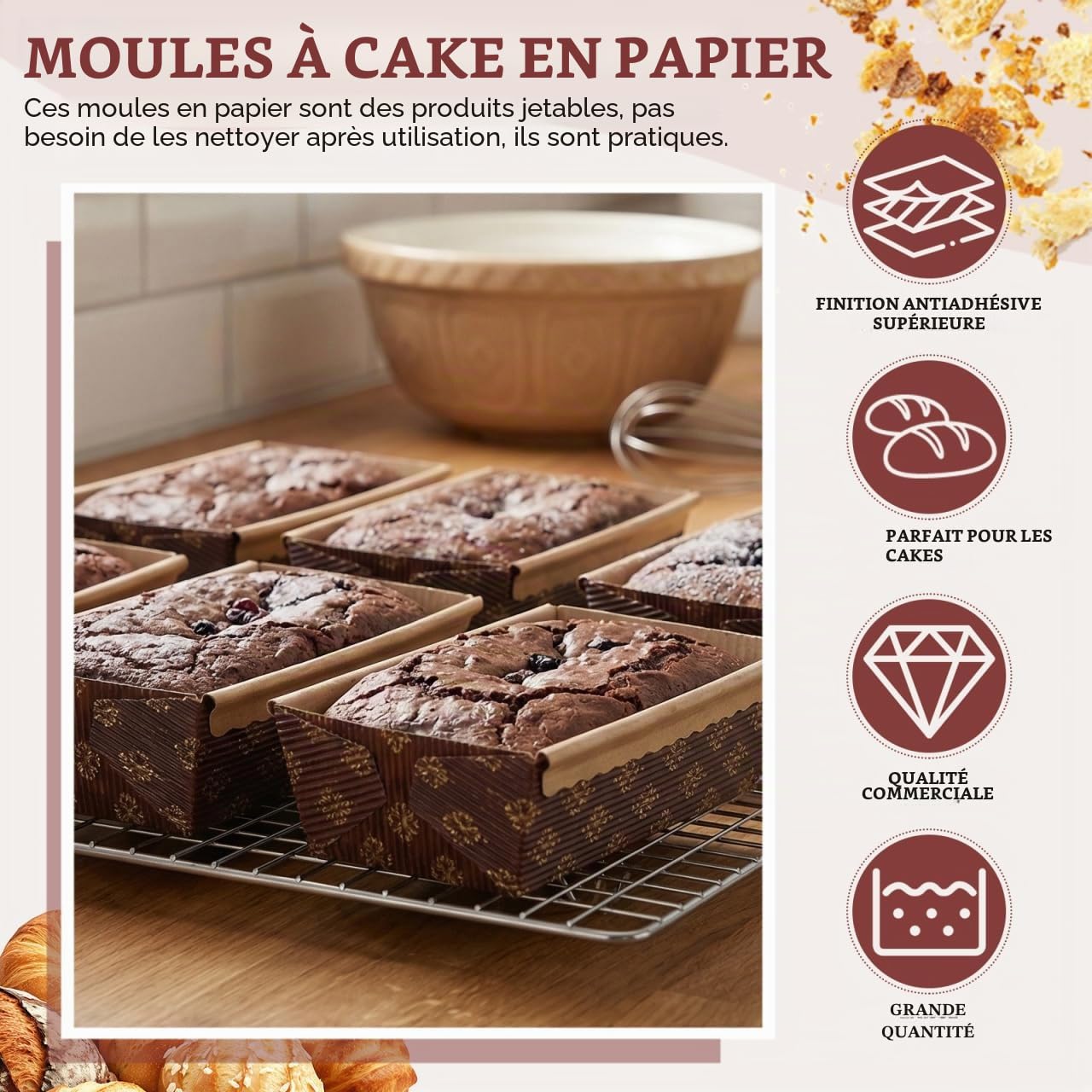 Amosfun Lot de 25 Moules a Cake Papier Rectangulaires 17x9,5x5 cm Resistants a la Chaleur pour Patisserie Cuisson Four Aperitifs Salades Evenements Traiteur Brique