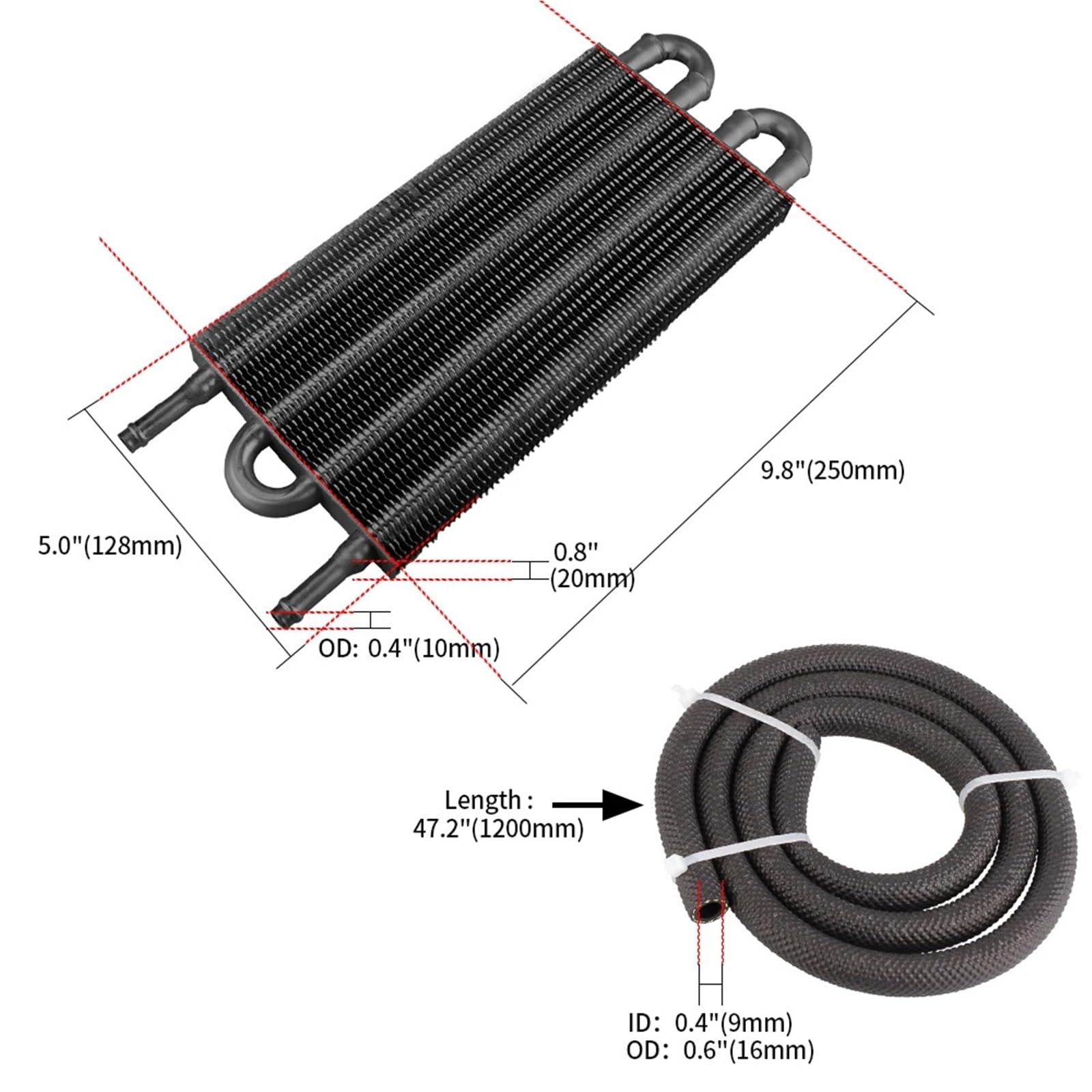 -4/6/8-rzędowy zestaw chłodnicy oleju Chłodnica Płyta aluminiowa i żeberka Chłodnica oleju Automatyczny ręczny(6 Row Black)