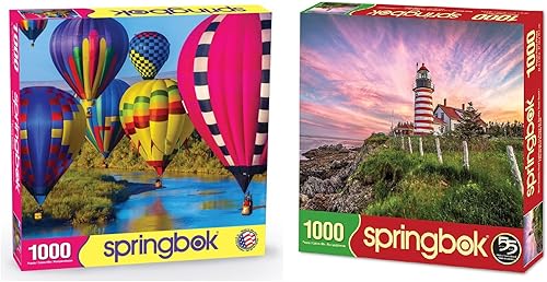 Springbok Juego de 2 rompecabezas de 1000 piezas  Take Flight and West Quoddy Head Lighthouse Travel Value Set  Fabricado en los Estados Unidos con