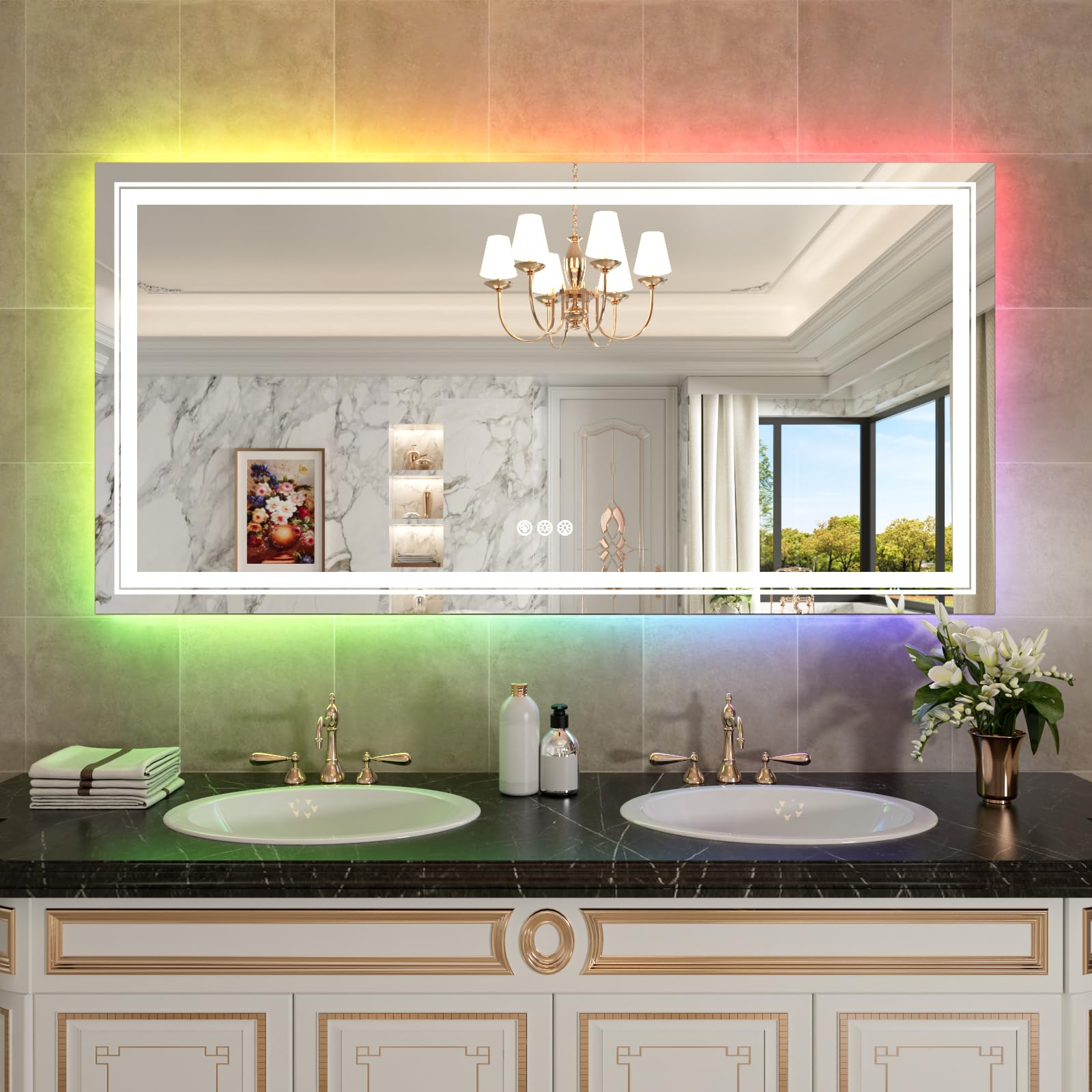 WTTY 72"x32" RGB LED Bathroom Mirror with Light