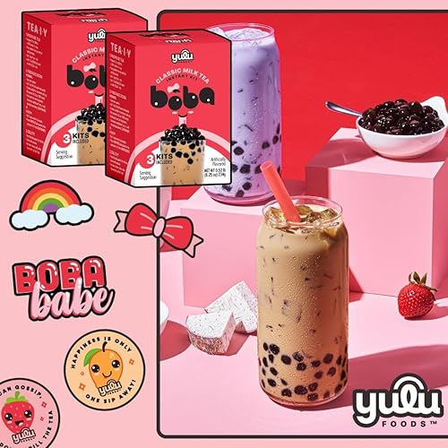 Vista 5 de YULU FOODS Kit de Té con Leche Clásico Instant Bubble Pearl con Perlas Auténticas de Tapioca de Azúcar Morena, Listo en Menos de Un Minuto, Pajitas