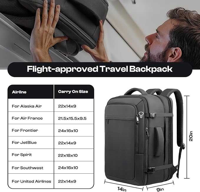 Mochila de viaje extra grande 40-50L resistente al agua negra miniatura 2