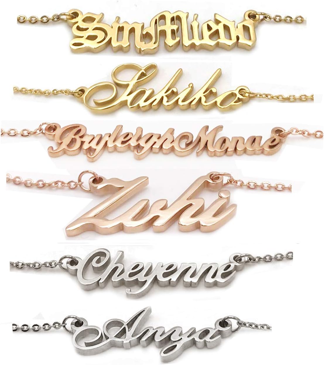 AOLO Personalized Name Necklace Custom Any Name Necklaces Customized Nameplate Stainless Steel Jewelry for Womens Mens