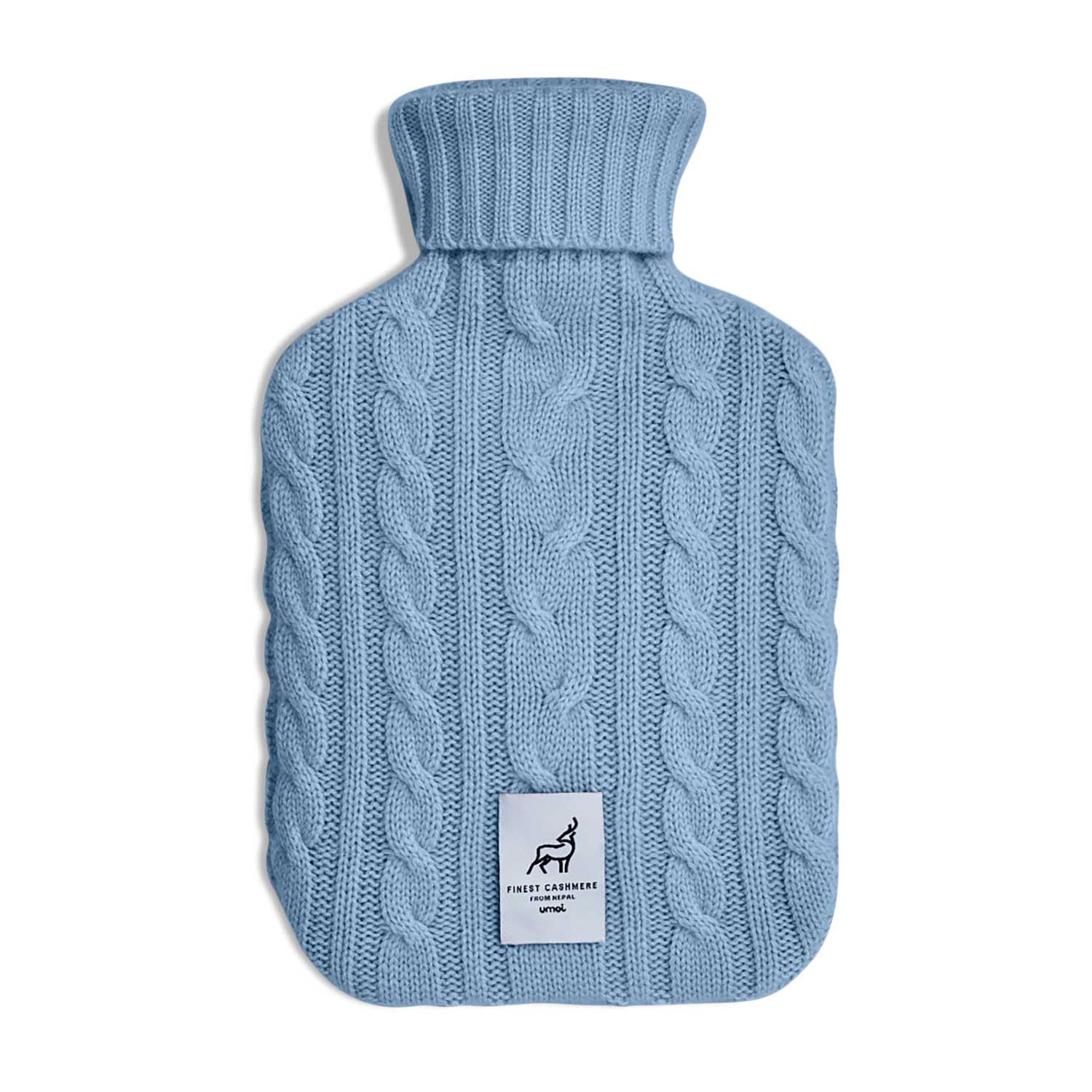 UMOI Borsa dell'acqua calda ecologica in lana di cashmere, di lusso, testata TÜV Rheinland, 2 litri (struttura chiara), Celeste