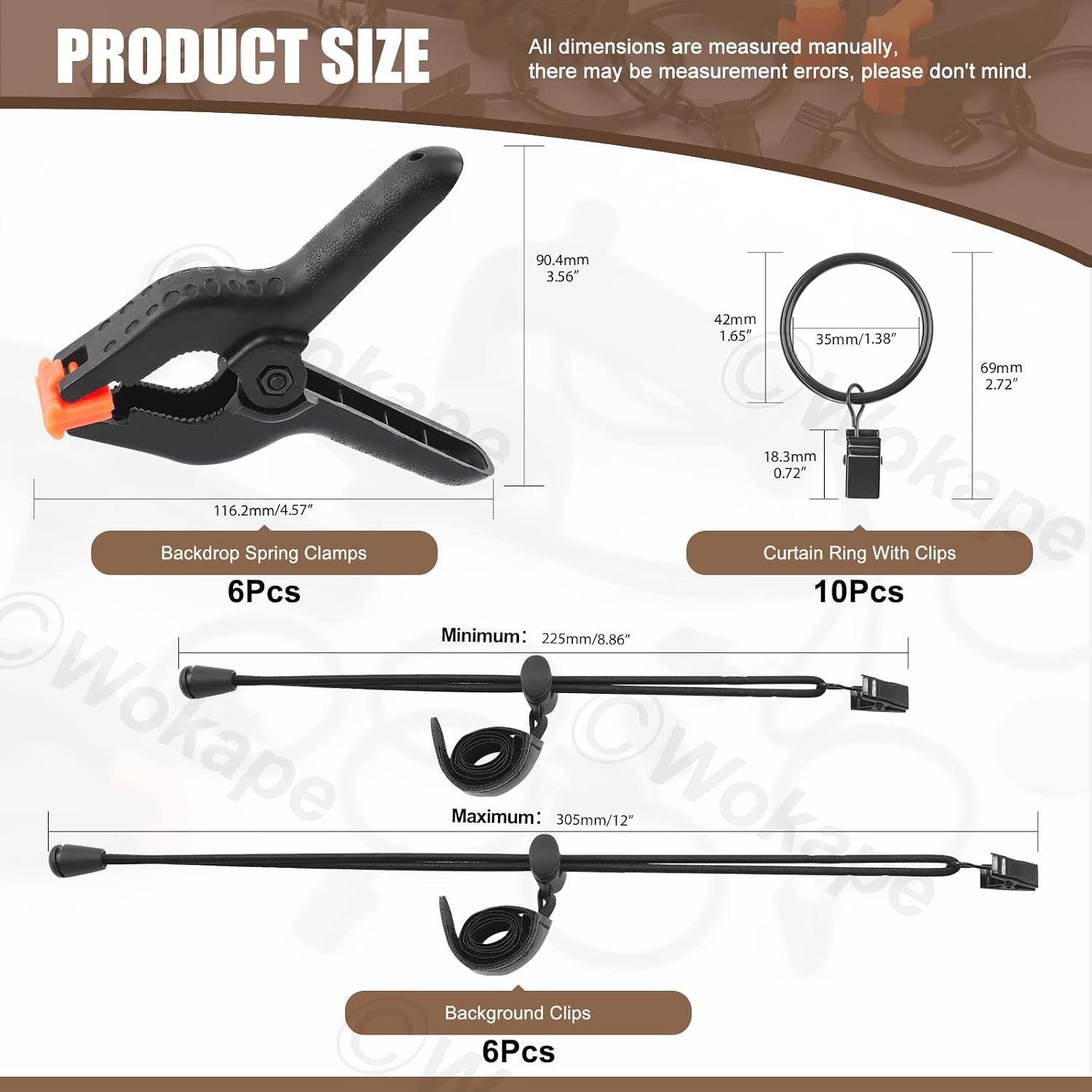 22 Packs Photography Backdrop Clips Clamps, Include 10 Curtain Ring Clips, 6 Spring Clamps, 6 Leather Background Clips Holder for Photo Studio Backdrop Background Helper Photo Clamp