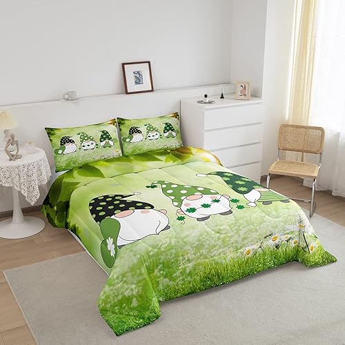 Miniatura 2 de Juego de edredón de plumón de gnomos de primavera, para niños, adolescentes, adultos, hojas botánicas verdes, margaritas, flores, hierba, juego de