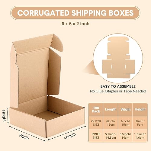 Miniatura 2 de 100 cajas de envío pequeñas de 6 x 6 x 2 pulgadas, cajas de correo de cartón corrugado para regalos de Navidad, cajas de correo de cartón corrugado
