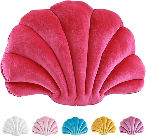 Gerlisay Almohada 3D con diseño de conchas y conchas de mar, color rojo y rosa, cojín decorativo de terciopelo suave incluido para sofá, cama,