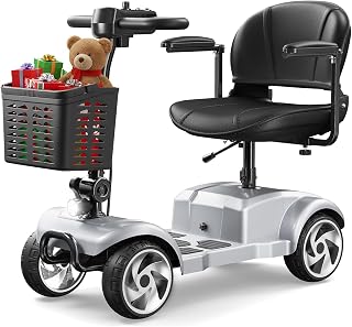 FRITTON 4-Wheel Foldable Electric Mobility Scooter - 20 Mile Range, 330lbs Capacity for Seniors & Adults, Travel Ready Silver