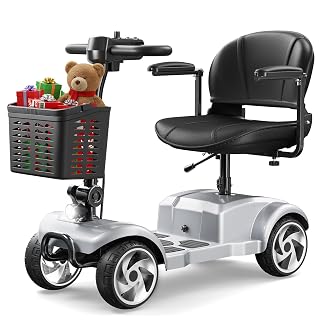 20 Miles 4 Wheel Mobility Scooters for Seniors and Adults, 6.2 MPH, Silver | Foldable Electric Scooter, Compact Heavy Duty Mobile for Cruise Travel with 300 lb Capacity, Powered Electric Wheelchair - Amazon product rated Grade A