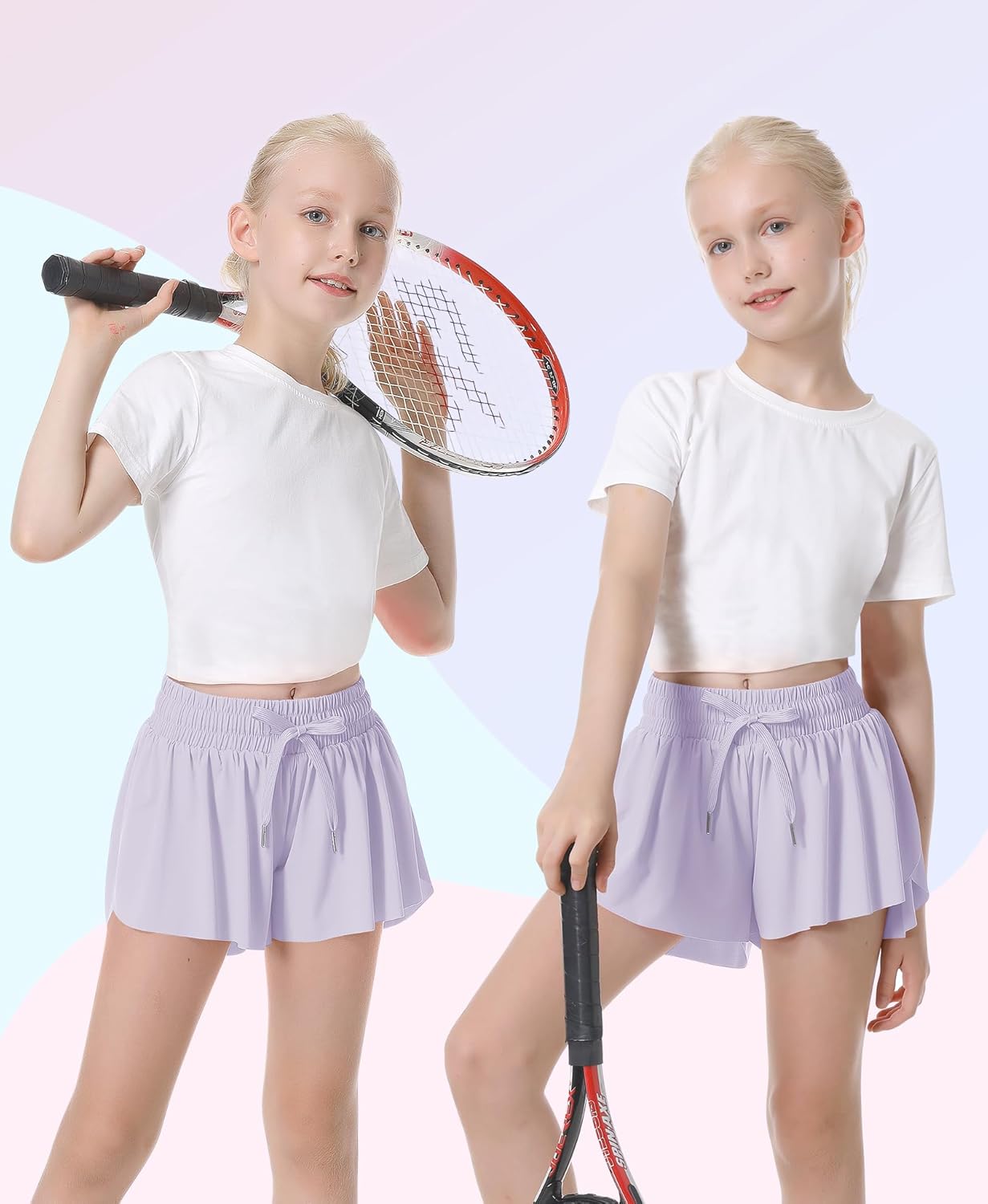 QooNoo Girls Butterfly Shorts with Pocket Flowy Athletic Shorts High Waist Preppy Running Shorts for Kids Teen - Image 3