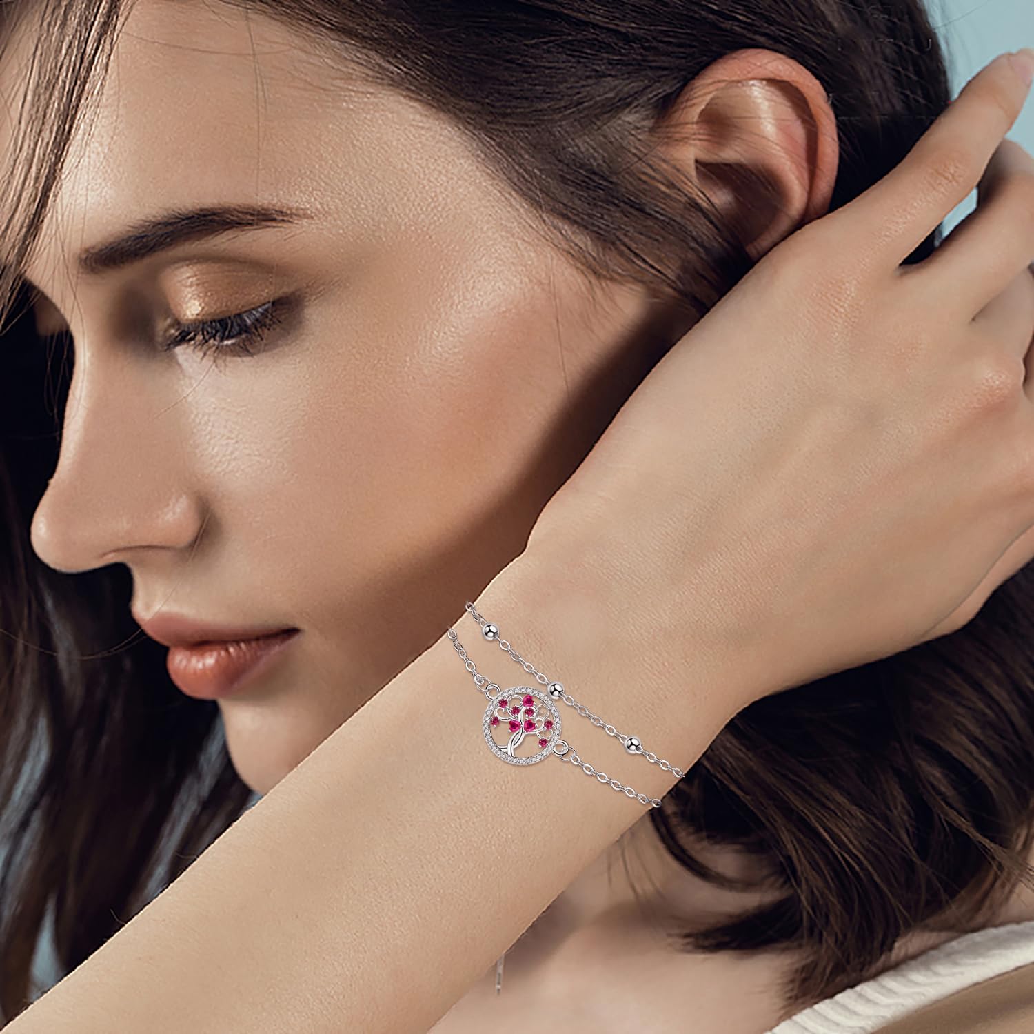 Arrebol Bracciale Donna Argento 925 con Doppia Catena Regalo per Donne Moglie Madri Figlia - Regolabile [16+4cm]