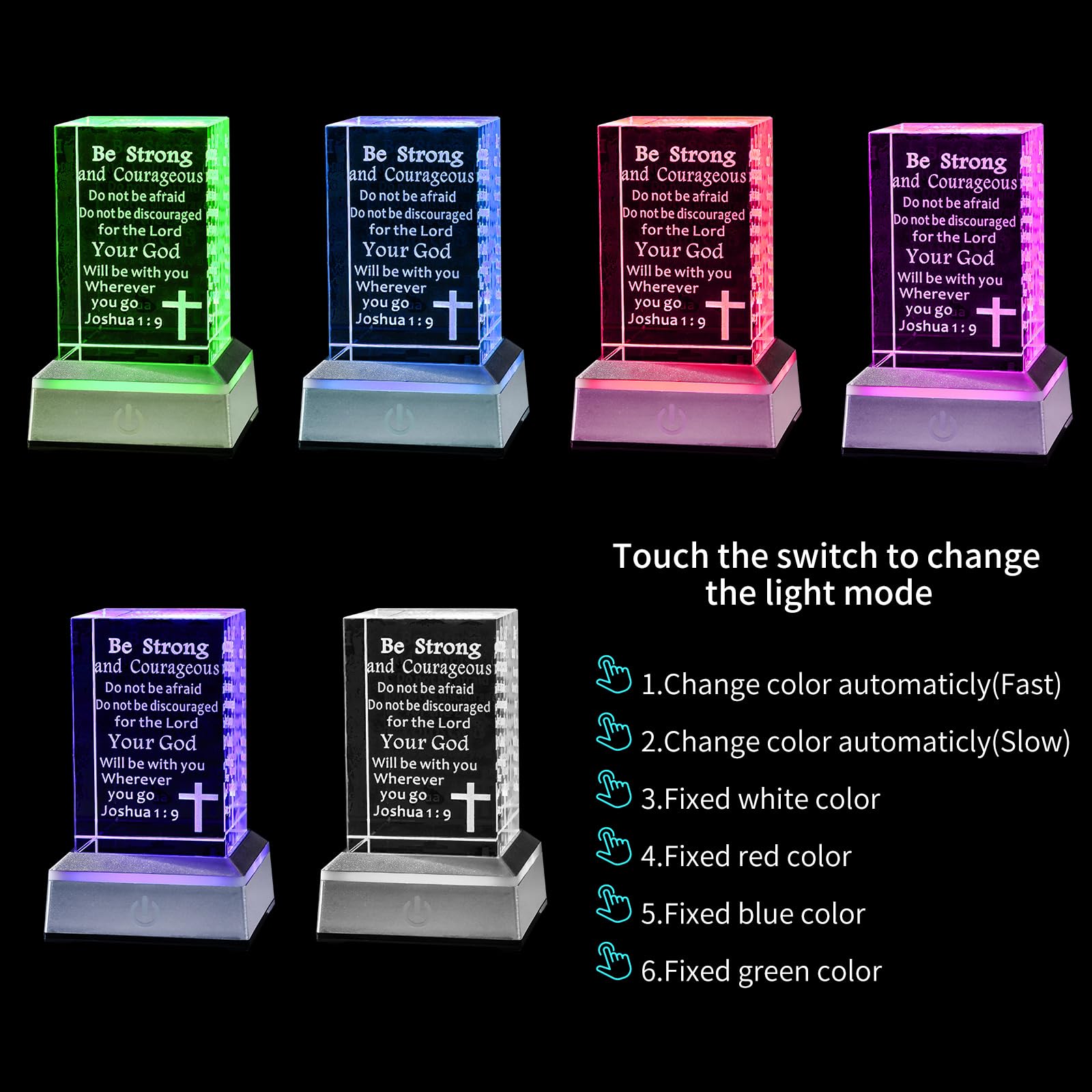 LONGWIN Christian Gifts for Women & Men, 3D Engraved Crystal Multicolor LED Night Light, Inspirational Biblical & Faith Based Religious Gifts