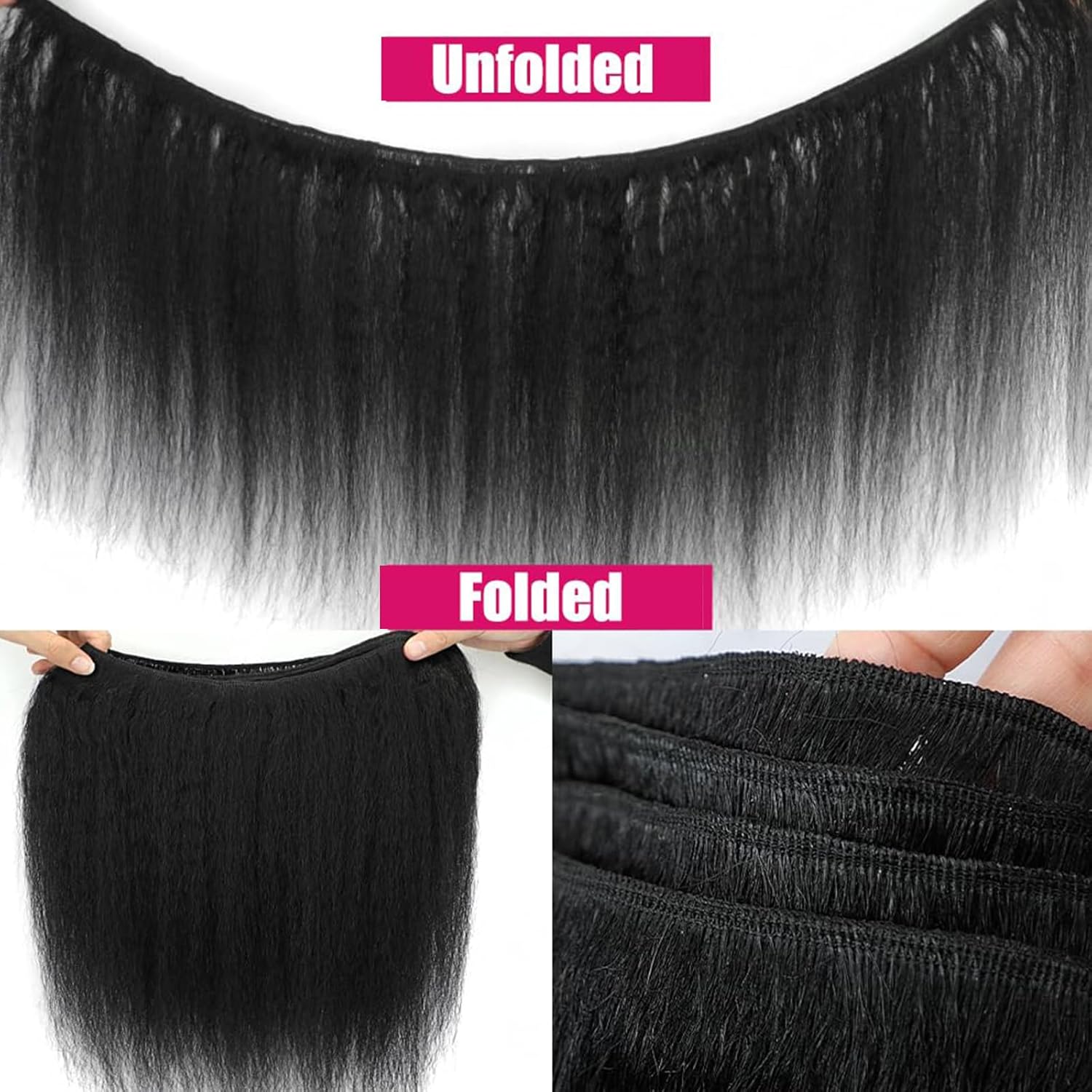 Kinky Straight Bundle Synthetic Hair Extensions 22 inch 1 Bundle Yaki Kinky Straight Bundles for Black Women Natural Color