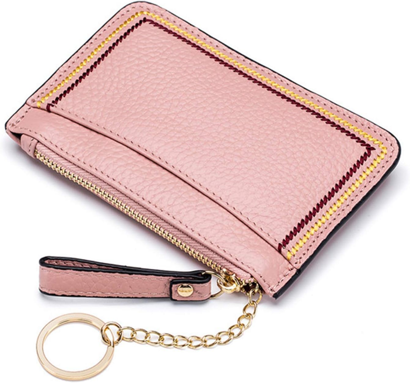 ポーチウォレットを変更する レザーコイン財布ソフトコインの名刺ケースコンパクト財布キーホルダーミニ レディース女性用 (色 : ピン ミニ財布  小銭入れ 本革 レザー キーリング付き キーホルダー コンパクト ファスナー ポケット 横長 牛革 リング付き 財布 母の日