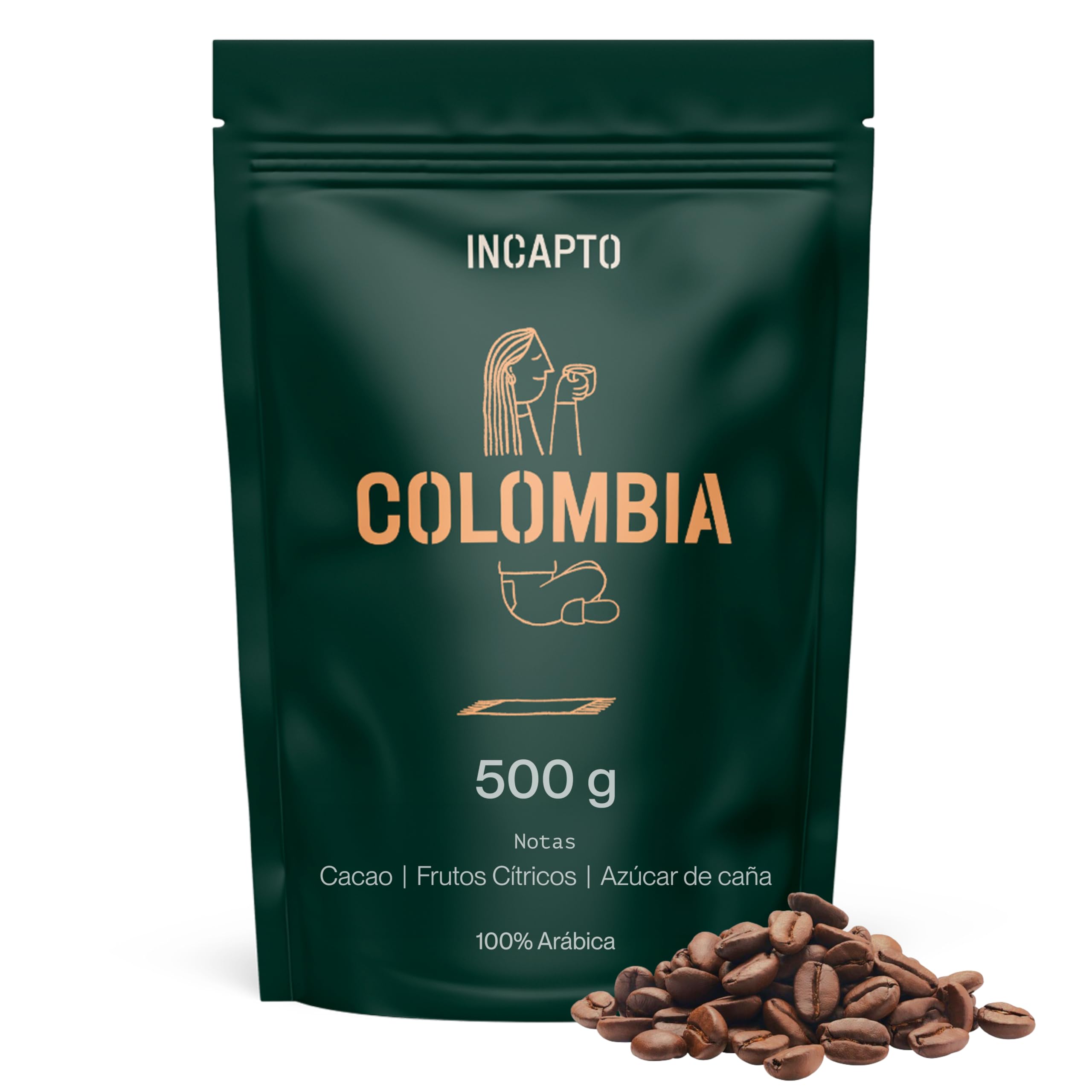 Incapto Café en Grano de Especialidad – Origen Colombia, 100% Arábica, 84 puntos SCA, tueste natural y artesanal, 500 g