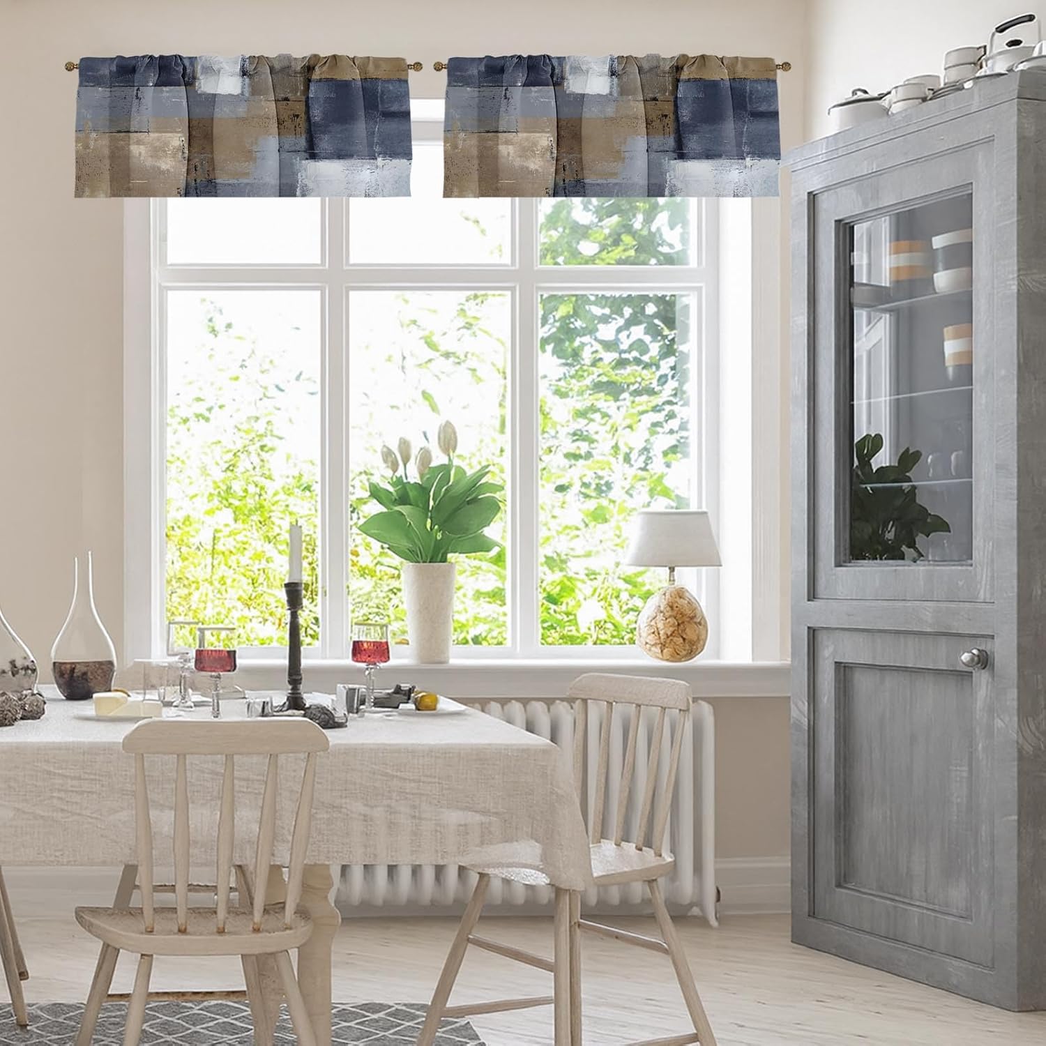 Emvency 2 Pack Valances Window Treatments, Grey and Brown Painting Art Modern Abstract Blackout Adjustable for Living Room Bathroom Bedroom Kitchen Over Sink, 18x52 Inch Rod Pocket Valances - Image 2