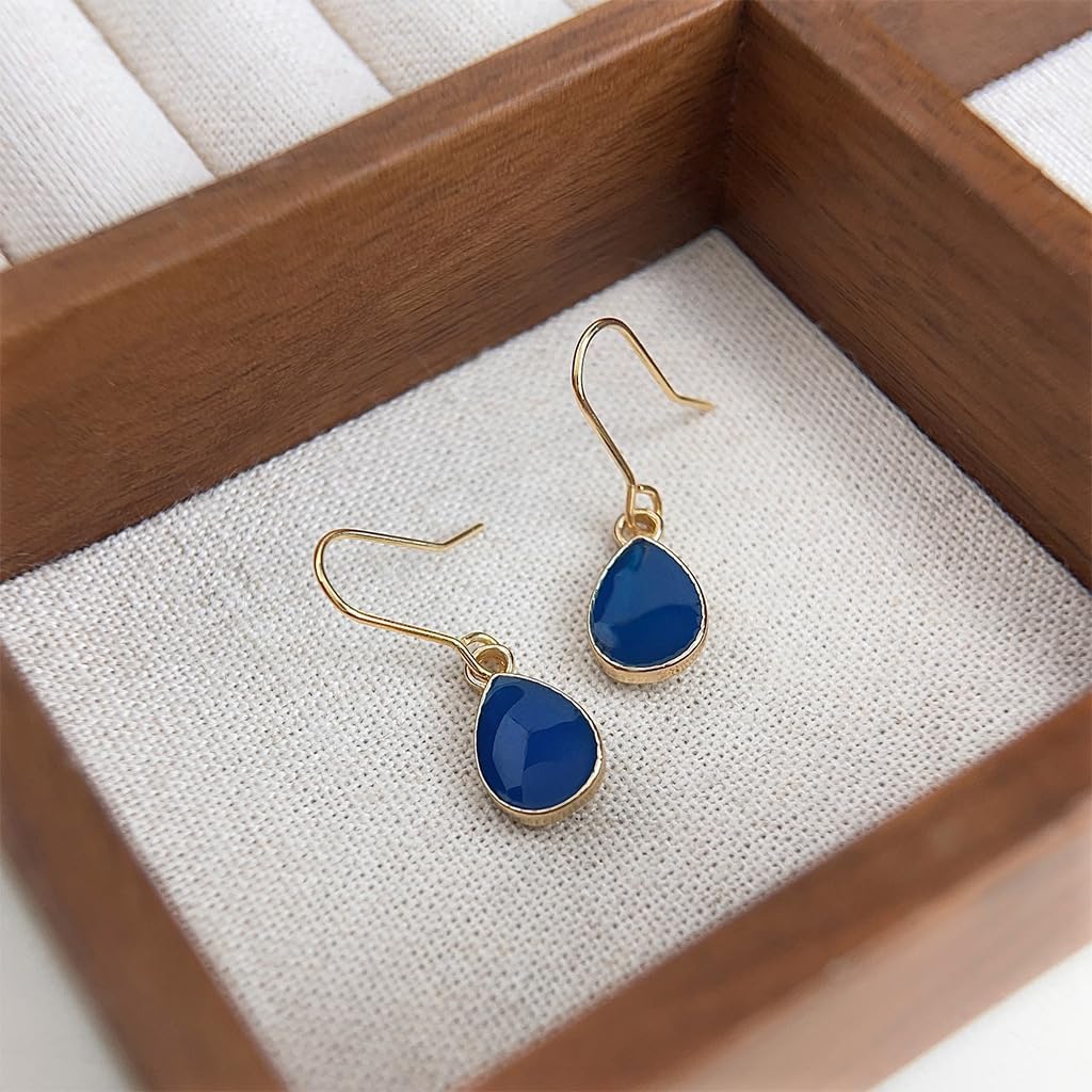 Navy Blue Earrings Blue Teardrop Earrings for Women Minimalist Waterdrop Dangle Earring Exquisite Gold Oval Hook Earring Jewelry - Image 5