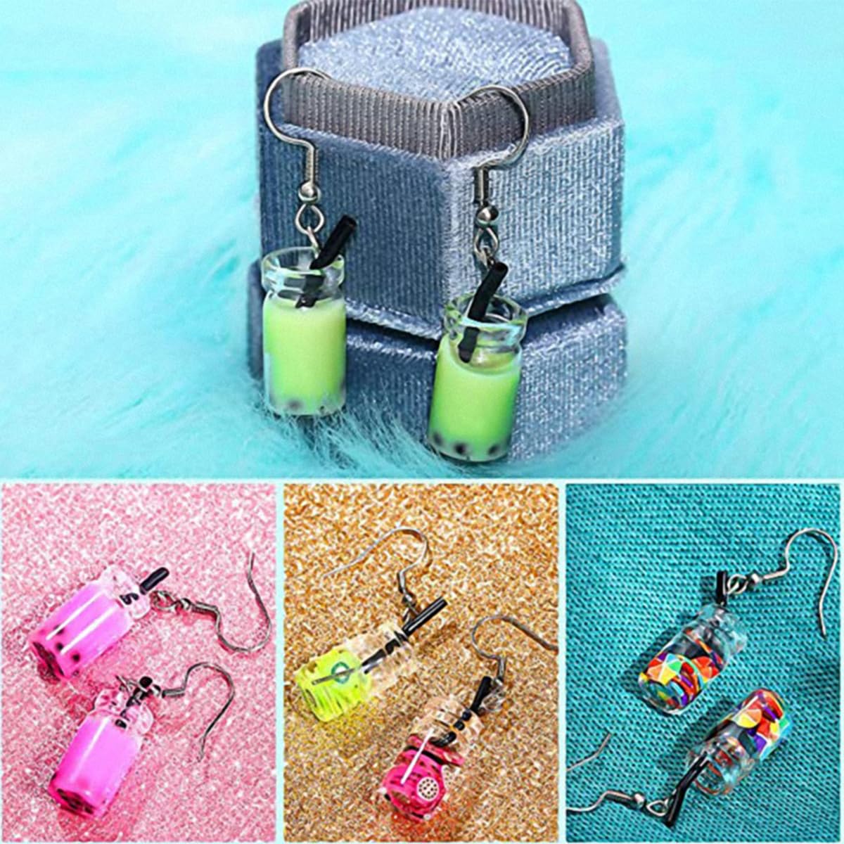 TRUBUY Set di Ciondoli, 100 pezzi in Resina Bubble Tea Mushroom Bear Crafting con 151PCS Accessori Fai Da Te per Orecchini Bracciali Collane Portachiavi e Creazione di Gioielli