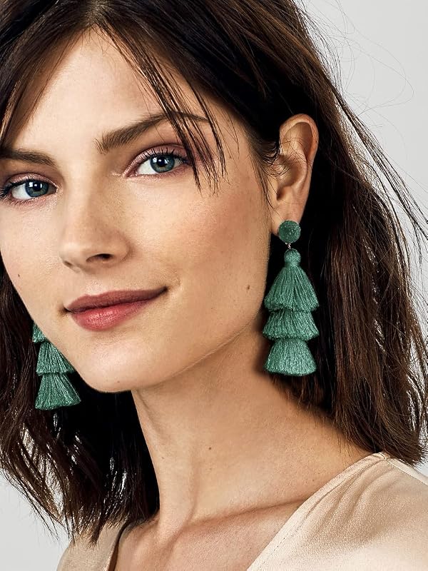 Fashion Sage Green Earrings Dangle Drop Layered Tassel Earrings for Women Bohemian Statement Dusty Light Green Weddding Earring Bridal Bridesmaid Christmas Gift by Me&Hz - Used condition - Image 2