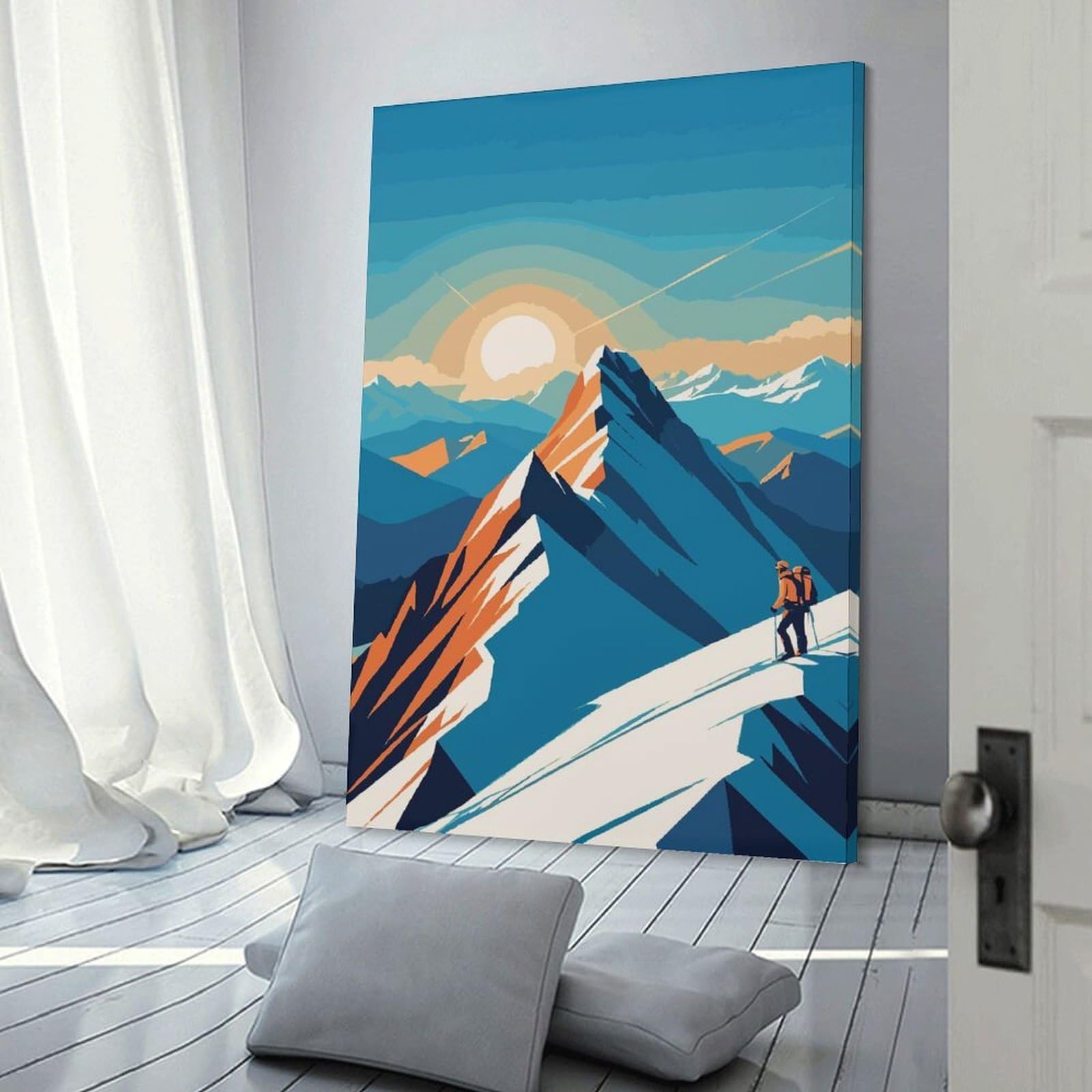 Junmoney Frame-Style-14 Room Decor Wall Art Mountain Climber Landscape Digital Art, 24X36inch(60X90cm), For Gallery Wall Decor And Room Displays, An Easy Match For Collected Prints