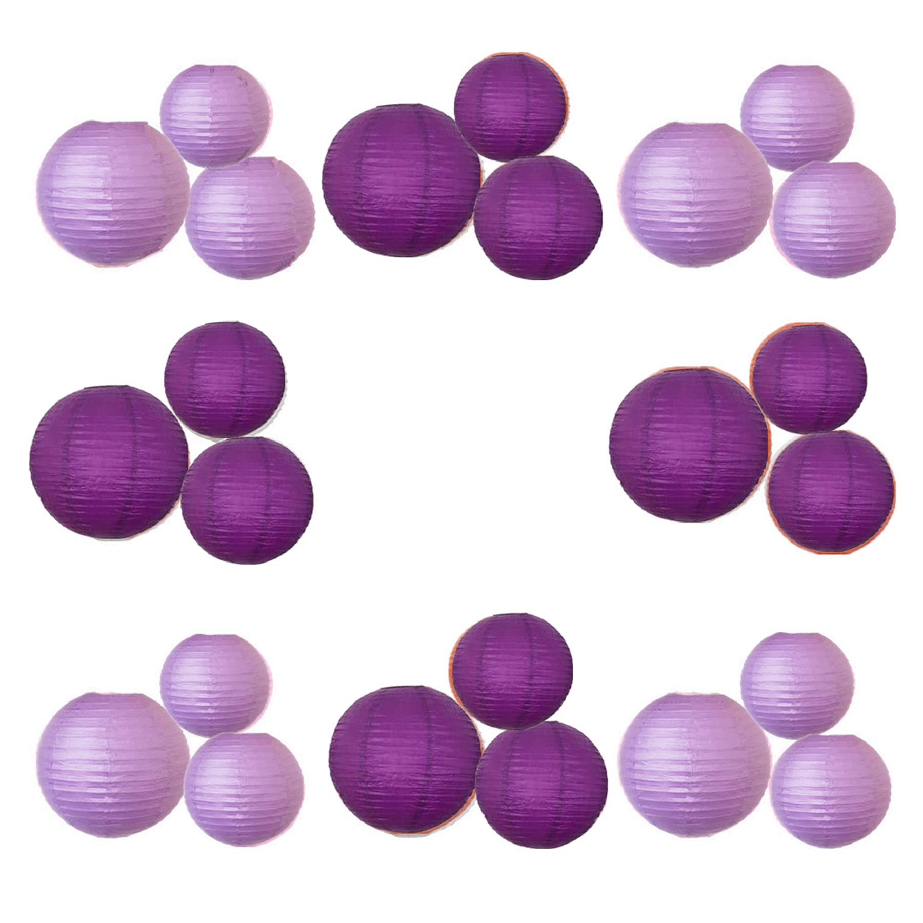 A Liittle Tree 24 PCs Mixed Size Round Paper Lanterns Birthday Wedding Party Celebrations (Purple + Lilac, 8" +12" +14)