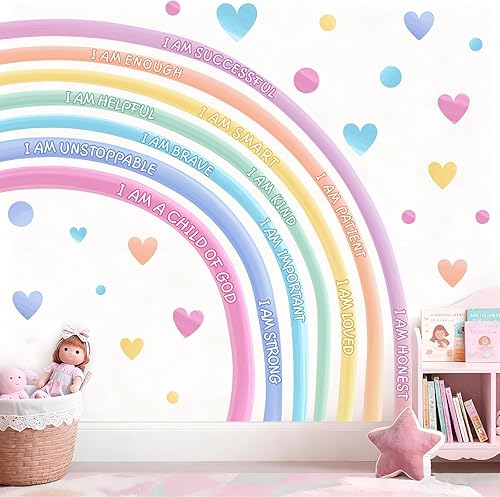 Miniatura 13 de Calcomanías de pared de acuarela arcoíris para despegar y pegar, eres calcomanías de paredes inspiradoras para guardería, decoración de pared de Azul