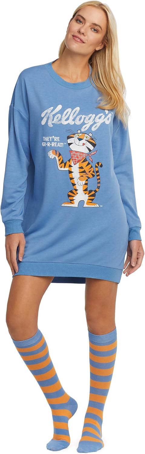 Kellogg's Women's Tony the Tiger Long Sleeve Sleepshirt with Knee High ...