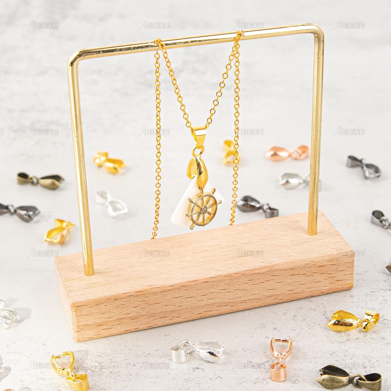 AUEAR, 120 Pack Pinch Clip Bail Clasp Bead Pendant Connectors Metal Buckle Jewelry Findings for Necklace Earring Bracelet Making (6 Colors)