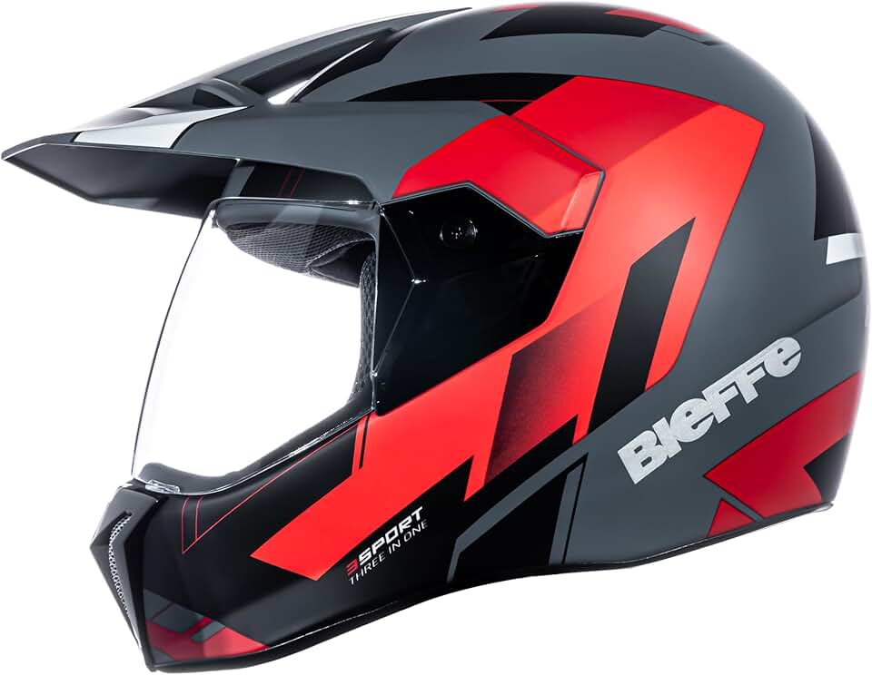 Capacete Moto Bieffe 3Sport React Cinza Dark Vermelho Fosco