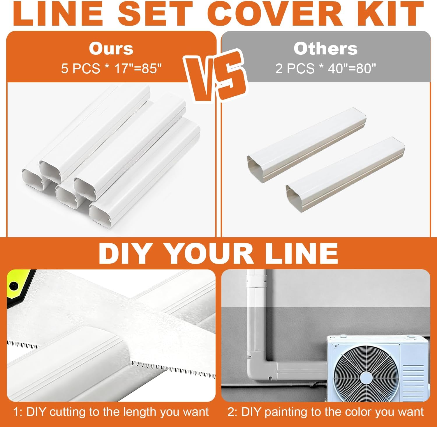3" 10Ft Mini Split Line Set Cover with Flexible Duct, Instruction Lineset Cover Kit for Mini Split, Decorative PVC Kit for Minisplit, Air Conditioner, Central AC, HVAC and Heat Pumps, White