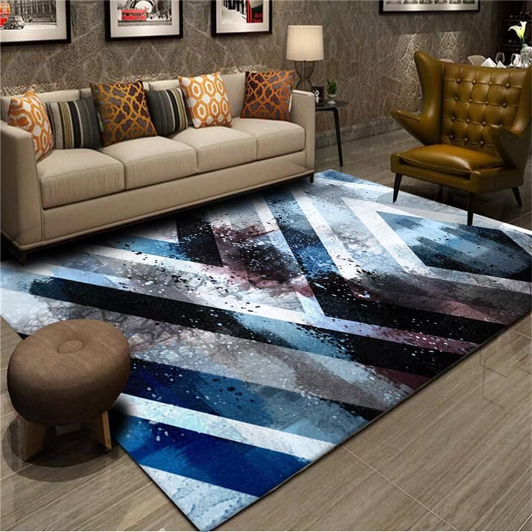 Tapis enfant garçon bleu 200x300cm au motif géométrique moderne