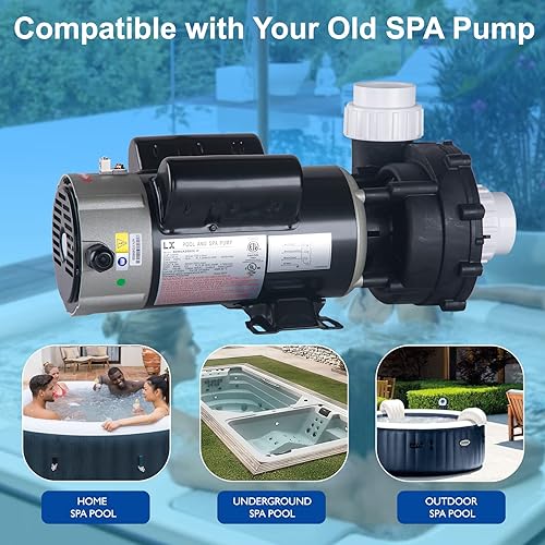 Vista 6 de Bomba de SPA, Bomba de bañera de hidromasaje 3HP - 2 velocidades LX SPA Motor 230V60HZ, puerto de 2", 48 marcos (Y) - (Modelo 48WUA2002C-II)